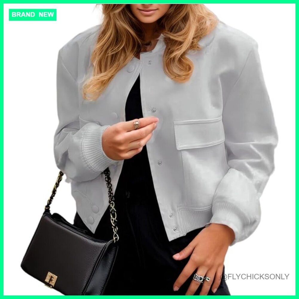 Cropped Bomber Jacket with Pockets, Loose Fit, Polyester Blend